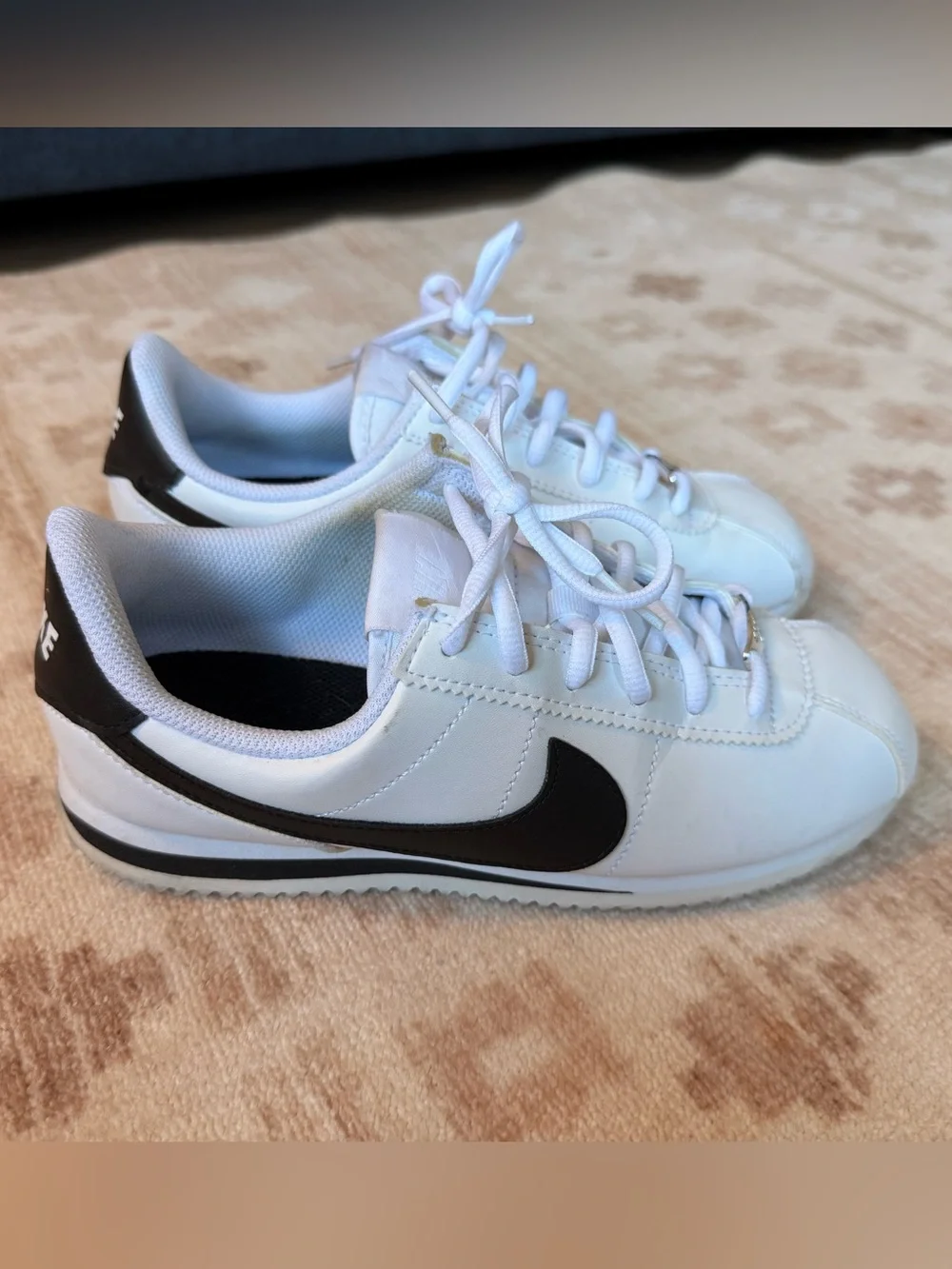 Nike White and Black Low-Top Cortez Sneakers